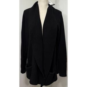 NEW Sutton Studio Cashmere Open Cardigan Sweater Classic Black XL